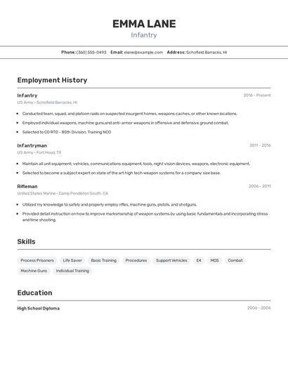 Infantry Resume