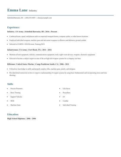 Infantry Resume