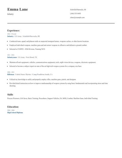Infantry Resume