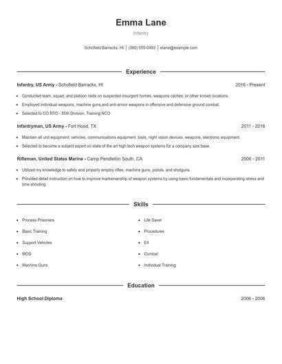 Infantry Resume