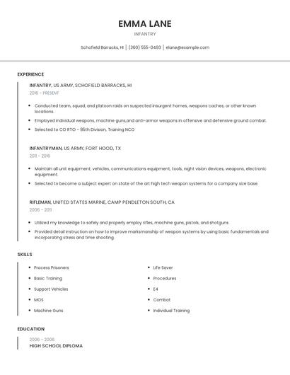 Infantry Resume