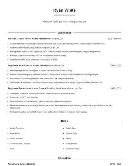 Infection Control Nurse Resume
