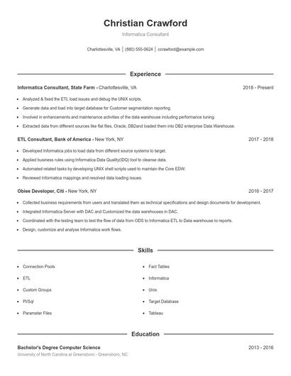 Informatica Consultant Resume