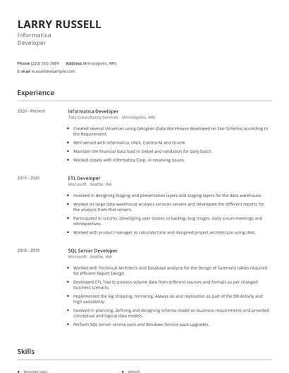 Informatica Developer Resume