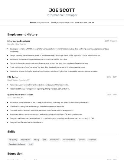Informatica Developer Resume