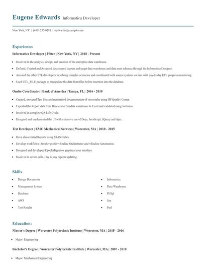 Informatica Developer Resume