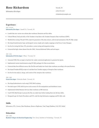 Informatica Developer Resume