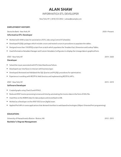 Informatica ETL Developer Resume
