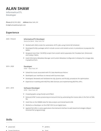 Informatica ETL Developer Resume