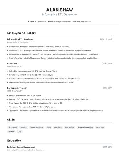 Informatica ETL Developer Resume