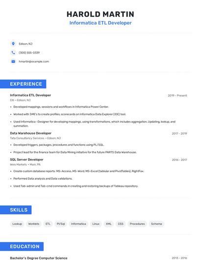 Informatica ETL Developer Resume