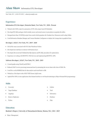 Informatica ETL Developer Resume