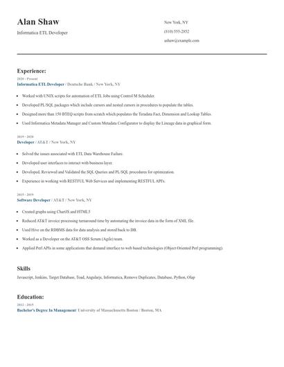 Informatica ETL Developer Resume