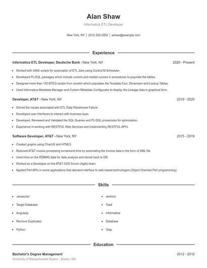 Informatica ETL Developer Resume