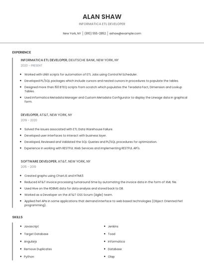 Informatica ETL Developer Resume