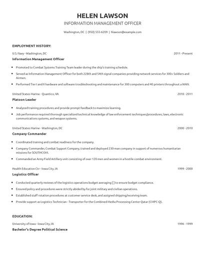 Information Management Officer Resume
