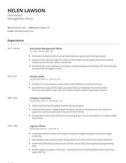 Information Management Officer Resume