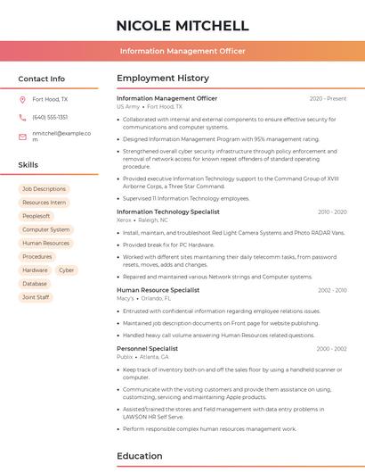 Information Management Officer Resume
