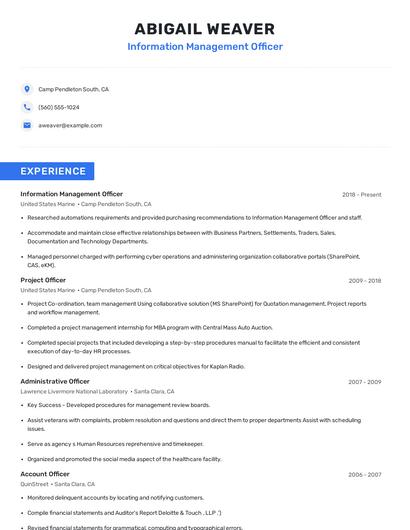 Information Management Officer Resume