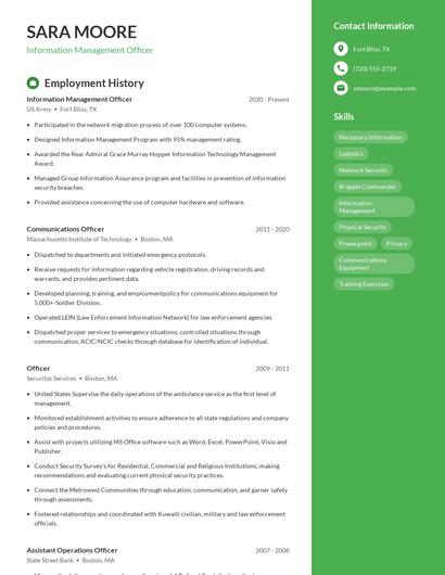 Information Management Officer Resume
