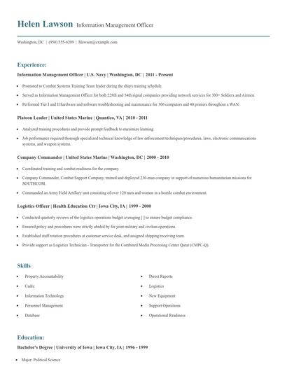 Information Management Officer Resume