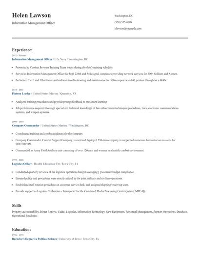 Information Management Officer Resume