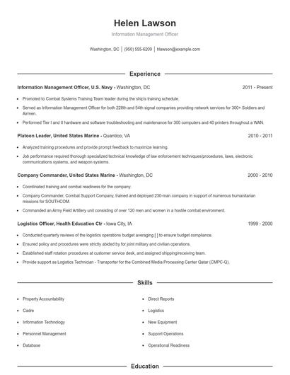 Information Management Officer Resume