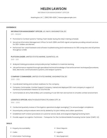Information Management Officer Resume
