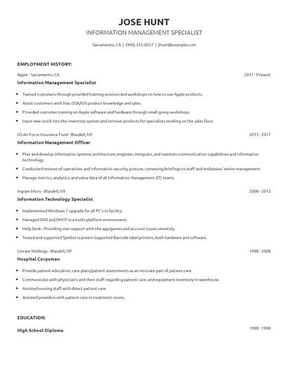 Information Management Specialist Resume