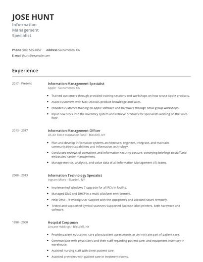 Information Management Specialist Resume
