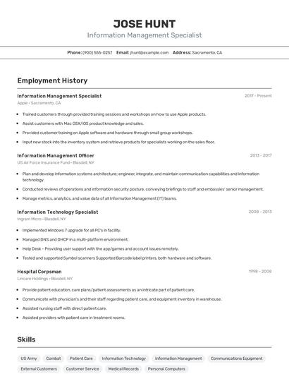 Information Management Specialist Resume