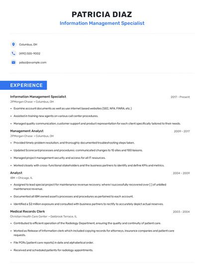 Information Management Specialist Resume