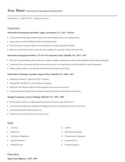 Information Management Specialist Resume