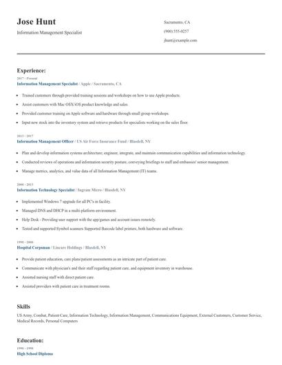 Information Management Specialist Resume