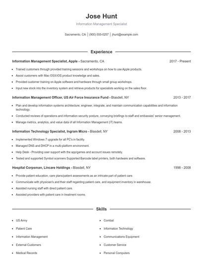 Information Management Specialist Resume