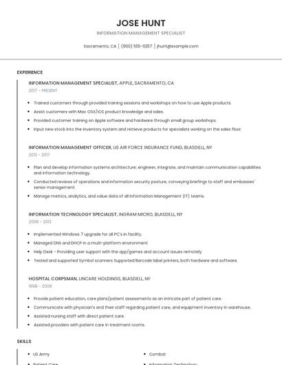 Information Management Specialist Resume