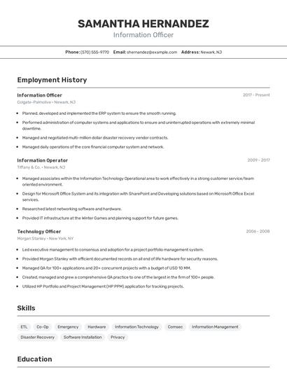 Information Officer Resume