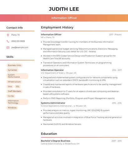 Information Officer Resume