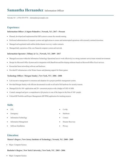Information Officer Resume