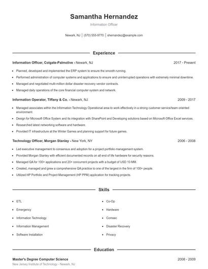 Information Officer Resume