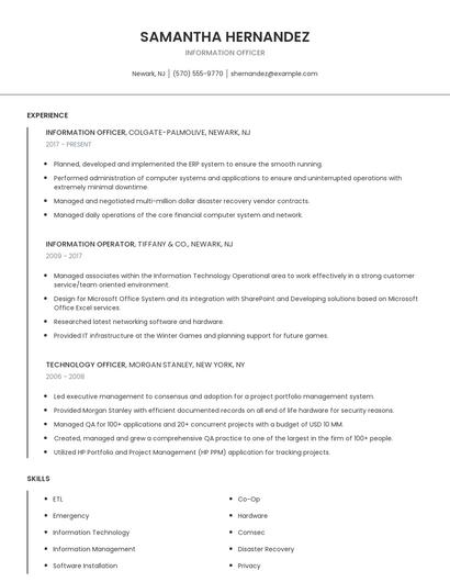 Information Officer Resume