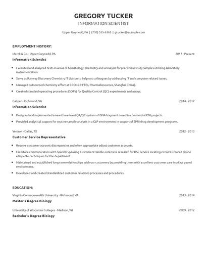 Information Scientist Resume