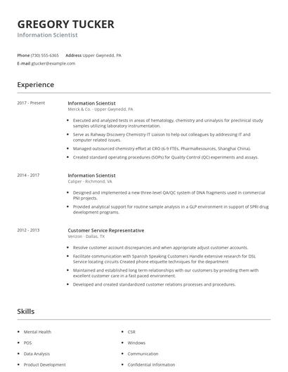 Information Scientist Resume