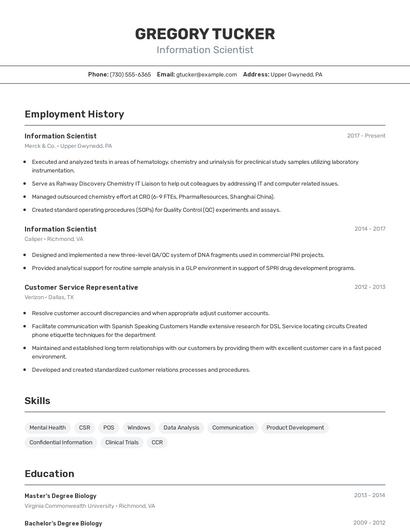Information Scientist Resume