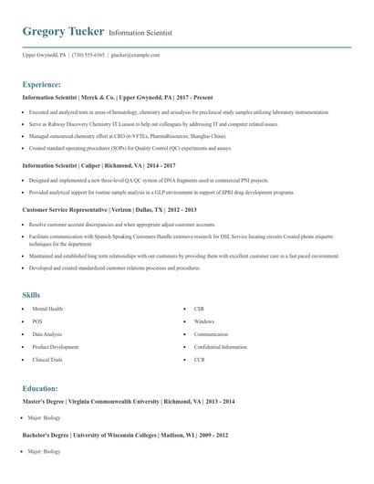 Information Scientist Resume