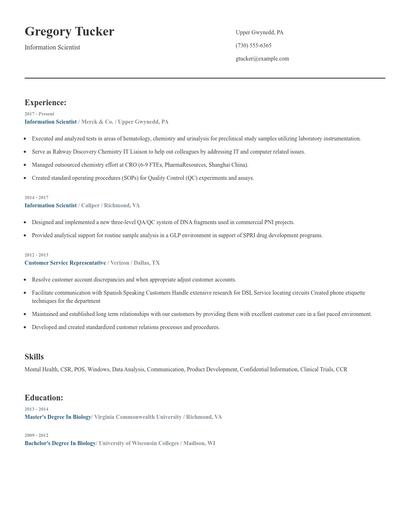 Information Scientist Resume