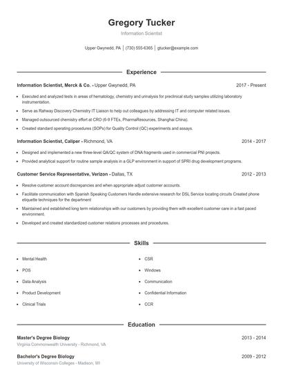 Information Scientist Resume