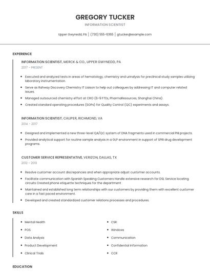 Information Scientist Resume