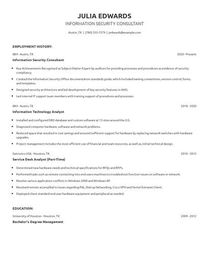 Information Security Consultant Resume