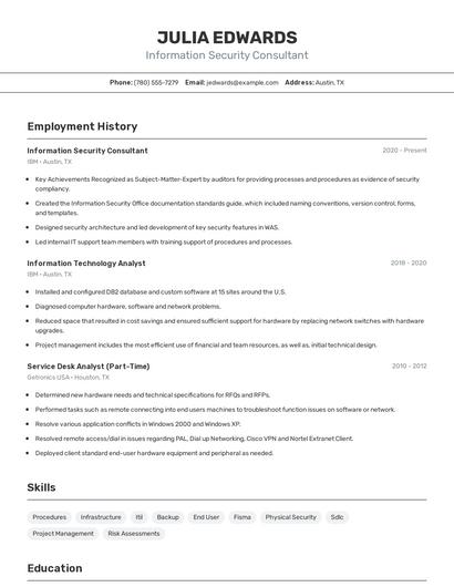 Information Security Consultant Resume